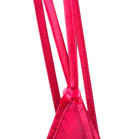 Red Nightie Nightgown Slip Dual Layer Bow Adjustable Strap Lingerie Large Floral - Picture 6 of 7